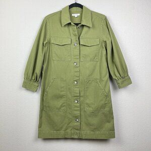 Free Assembly Women's Medium Utility Mini Dress 3/4 Sleeves Canvas Button Front